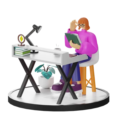 Mujer leyendo libro  3D Illustration