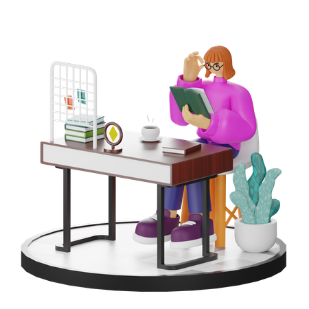 Mujer leyendo libro  3D Illustration