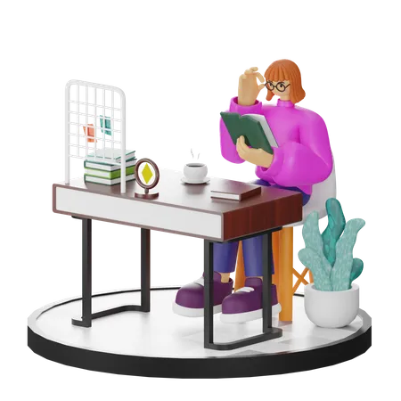 Mujer leyendo libro  3D Illustration