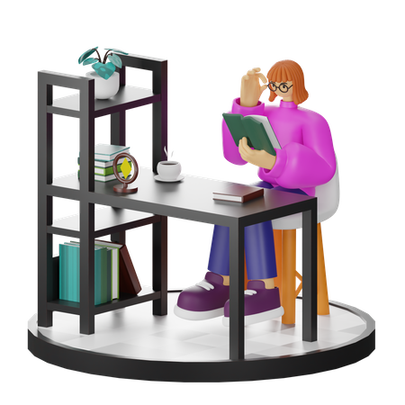 Mujer leyendo libro  3D Illustration