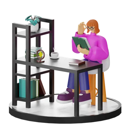 Mujer leyendo libro  3D Illustration