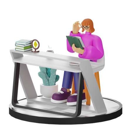 Mujer leyendo libro  3D Illustration