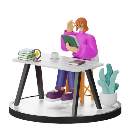 Mujer leyendo libro  3D Illustration