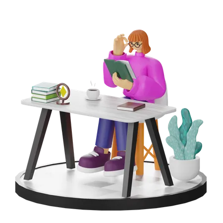 Mujer leyendo libro  3D Illustration