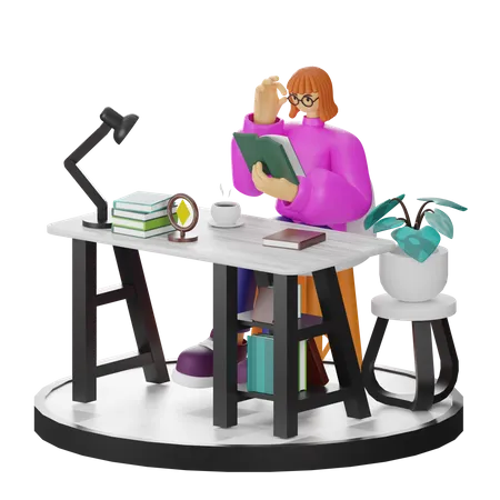 Mujer leyendo libro  3D Illustration