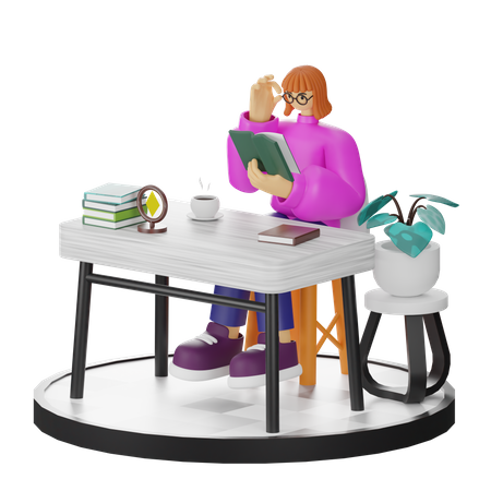 Mujer leyendo libro  3D Illustration