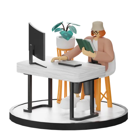 Mujer leyendo libro  3D Illustration