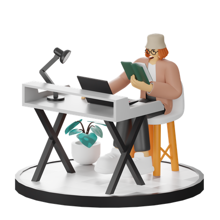 Mujer leyendo libro  3D Illustration