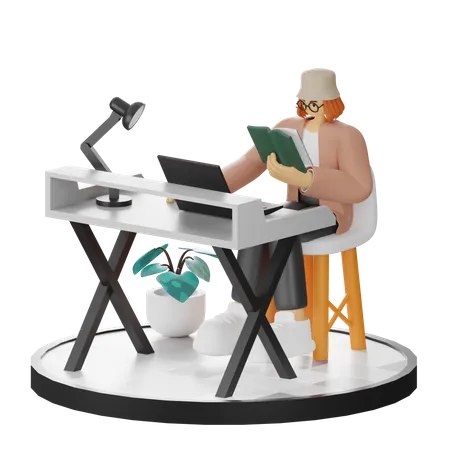 Mujer leyendo libro  3D Illustration