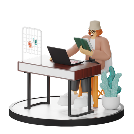 Mujer leyendo libro  3D Illustration