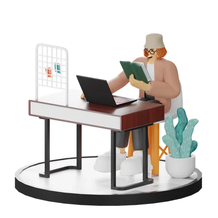 Mujer leyendo libro  3D Illustration