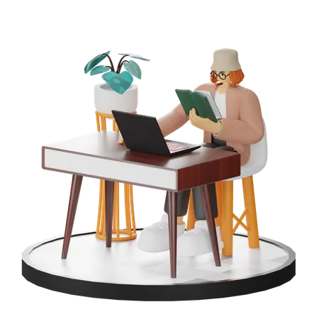 Mujer leyendo libro  3D Illustration