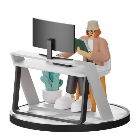 Mujer leyendo libro  3D Illustration