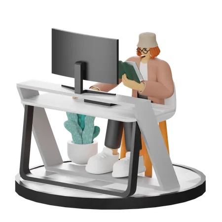 Mujer leyendo libro  3D Illustration