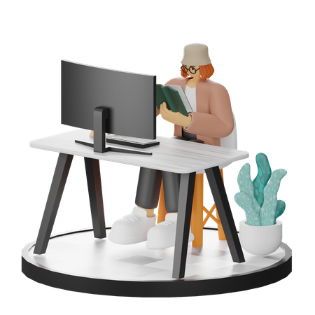 Mujer leyendo libro  3D Illustration