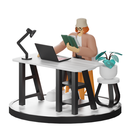 Mujer leyendo libro  3D Illustration