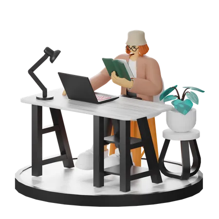 Mujer leyendo libro  3D Illustration