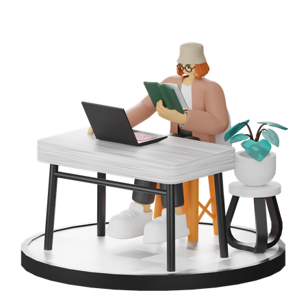 Mujer leyendo libro  3D Illustration