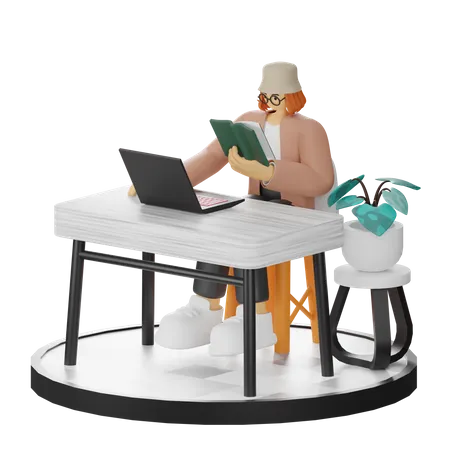 Mujer leyendo libro  3D Illustration