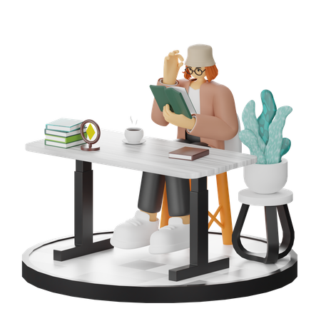 Mujer leyendo libro  3D Illustration