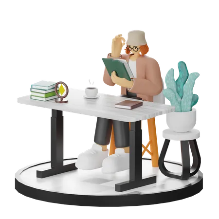 Mujer leyendo libro  3D Illustration