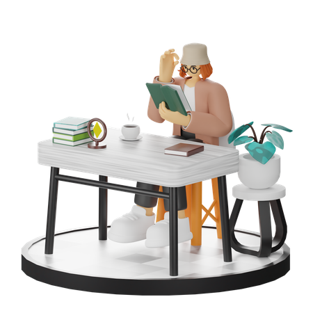 Mujer leyendo libro  3D Illustration