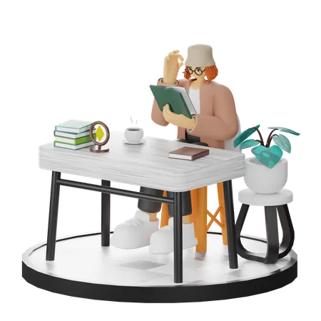 Mujer leyendo libro  3D Illustration