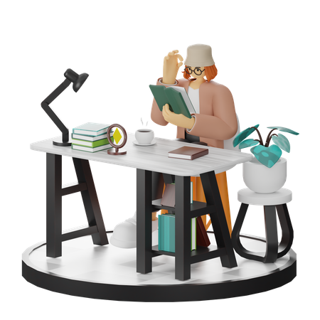 Mujer leyendo libro  3D Illustration