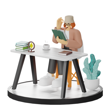 Mujer leyendo libro  3D Illustration