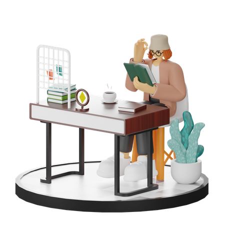 Mujer leyendo libro  3D Illustration