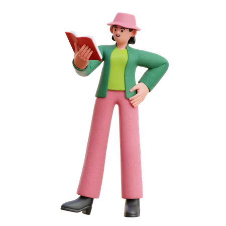 Mujer leyendo un libro mientras está de pie  3D Illustration