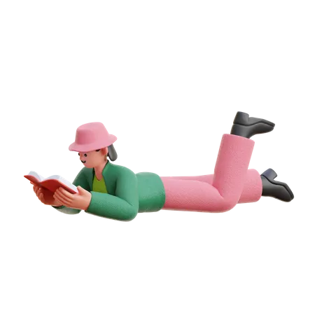Mujer leyendo un libro mientras duerme  3D Illustration