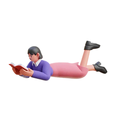 Mujer leyendo un libro mientras duerme  3D Illustration
