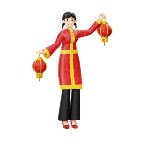 Mujer linterna china  3D Illustration