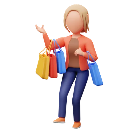 Mujer llevando bolsa de compras  3D Illustration