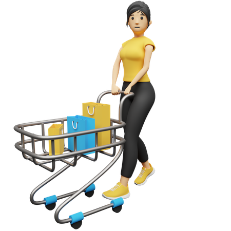 Mujer llevando carrito de compras  3D Illustration