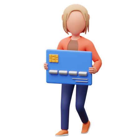 Mujer portando tarjeta de pago  3D Illustration