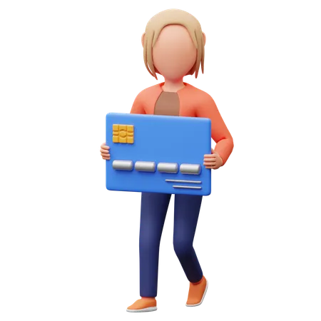 Mujer portando tarjeta de pago  3D Illustration