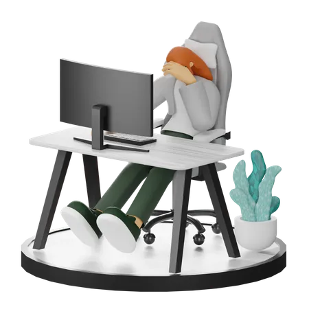 Mujer mareos en el trabajo  3D Illustration