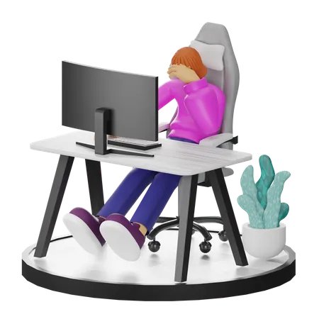 Mujer mareos en el trabajo  3D Illustration