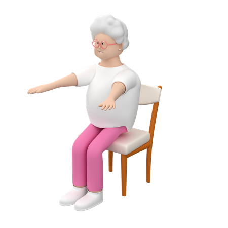 Mujer mayor practicando abdominales y usando una silla para este ejercicio  3D Illustration