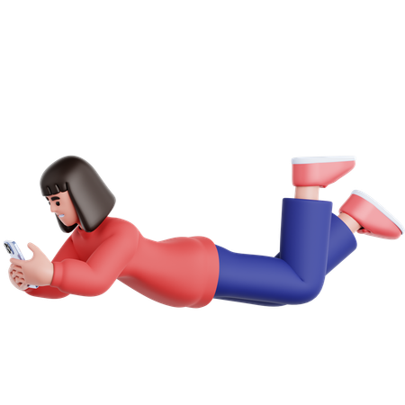 Mujer acostada y usando el teléfono  3D Illustration