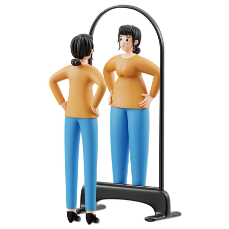 Mujer mirándose en el espejo mientras llora después de mirarse en el espejo  3D Icon