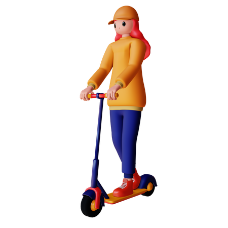 Mujer montando scooter  3D Illustration