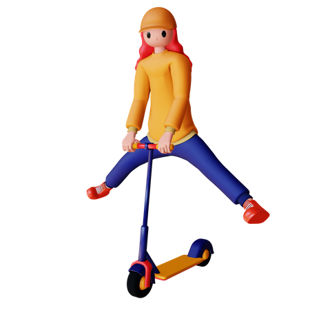 Mujer montando scooter eléctrico con las piernas estiradas  3D Icon