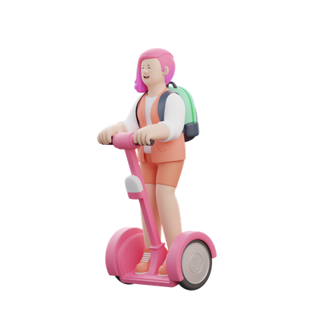 Mujer montando un scooter eléctrico  3D Illustration