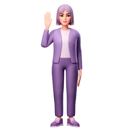 Mujer mostrando levantar la mano derecha  3D Illustration