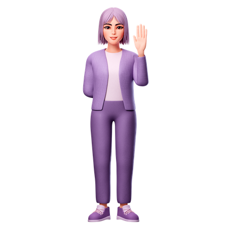 Mujer mostrando levantar la mano derecha  3D Illustration