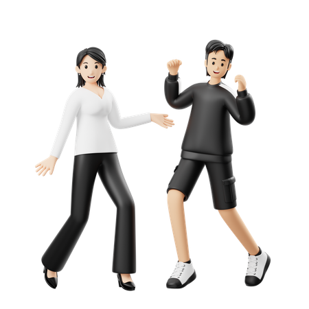 Mujer mostrando movimientos de baile a hombre  3D Illustration