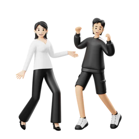 Mujer mostrando movimientos de baile a hombre  3D Illustration